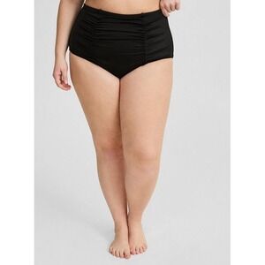 Torrid High Rise Ruched Bikini Swim Bottom Brief Plus Size 1 1X Black Resortwear